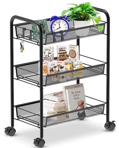 REGAŁ NA KÓŁKACH 3 POZIOMY HALSEN CZARNY