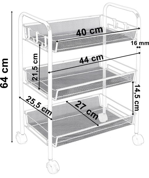 REGAŁ NA KÓŁKACH 3 POZIOMY HALSEN CZARNY