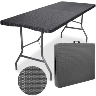 STÓŁ CATERINGOWY RATTAN SKŁADANY W WALIZKĘ - 180 CM SZARY