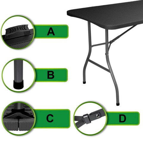 STÓŁ CATERINGOWY RATTAN SKŁADANY W WALIZKĘ - 180 CM SZARY