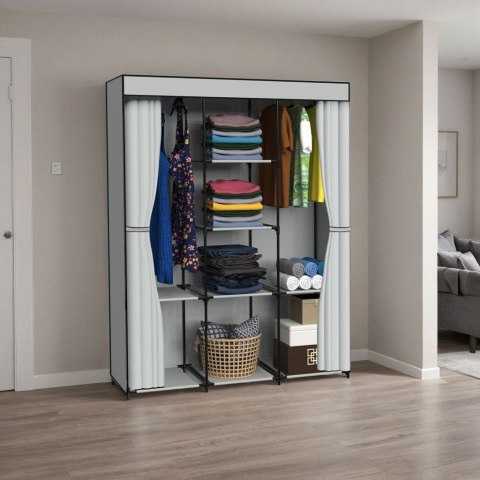 SZAFA TEKSTYLNA Z 8 PÓŁKAMI SONIA Z KURTYNĄ SZARA