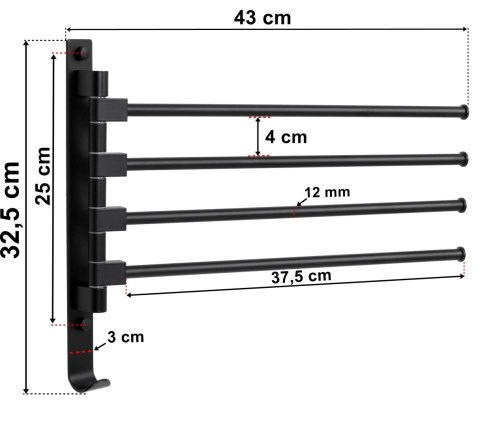 WIESZAK NA RĘCZNIKI ORTYS CZARNY LOFT