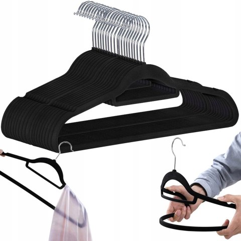 WIESZAK WELUROWY NA UBRANIA MAXI KOMPLET 20 SZTUK - CZARNY