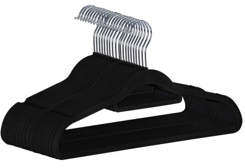 WIESZAK WELUROWY NA UBRANIA MAXI KOMPLET 20 SZTUK - CZARNY