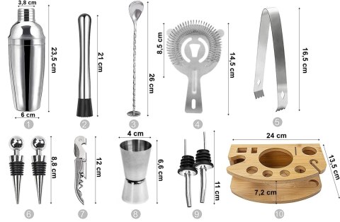ZESTAW BARMAŃSKI CHESTER CHROMOWANY 12 ELEMENTÓW
