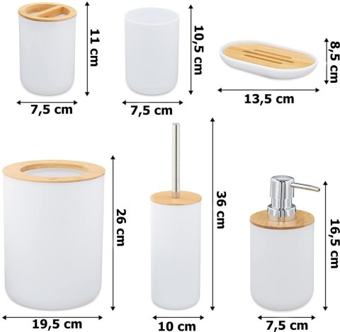 AKCESORIA ŁAZIENKOWE TIMOR KOMPLET 6 SZTUK BIAŁY