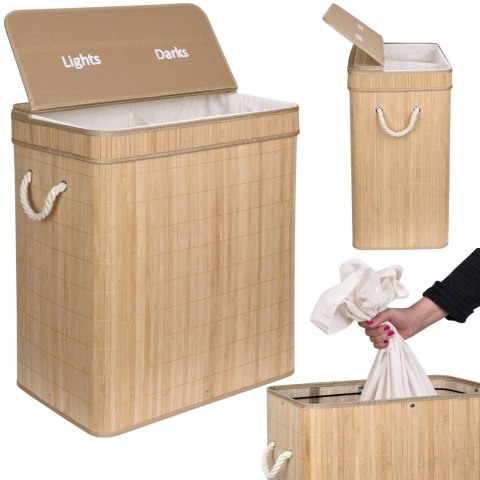 KOSZ BAMBUSOWY POJEMNIK NA PRANIE SOREN 2 KOMORY NATURAL