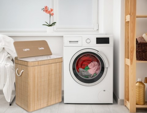 KOSZ BAMBUSOWY POJEMNIK NA PRANIE SOREN 2 KOMORY NATURAL