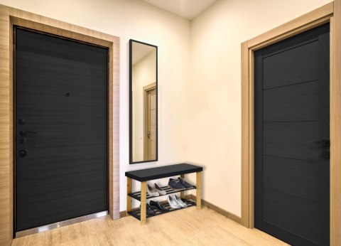 ŁAWKA REGAŁ NA BUTY MILOS Z PÓŁKAMI- CZARNY