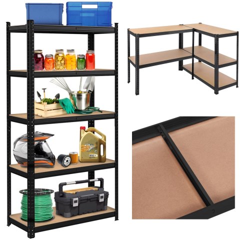 REGAŁ MAGAZYNOWY 5 POZIOMÓW CZARNY 625KG 150X75X30 CM