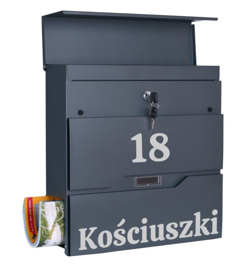 SKRZYNKA POCZTOWA NA LISTY VIDAR ANTRACYT Z NAPISAMI