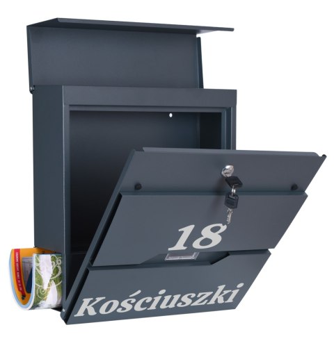 SKRZYNKA POCZTOWA NA LISTY VIDAR ANTRACYT Z NAPISAMI