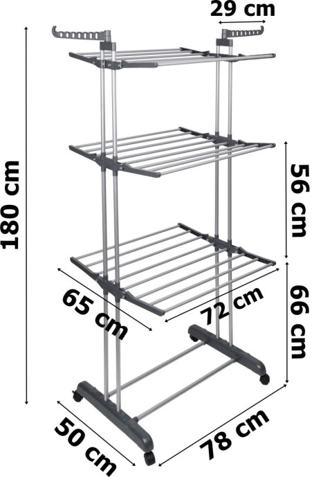 SUSZARKA ROZKŁADANA NA KÓŁKACH SONORA SZARA