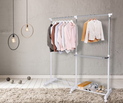 WIESZAK MOBILNY NA KÓŁKACH STOJĄCY RUFO BIAŁY