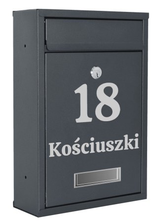 SKRZYNKA POCZTOWA NA LISTY GUSTAV ANTRACYT Z NAPISAMI