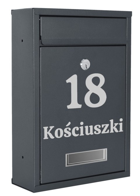SKRZYNKA POCZTOWA NA LISTY GUSTAV ANTRACYT Z NAPISAMI