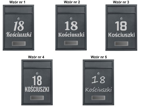 SKRZYNKA POCZTOWA NA LISTY GUSTAV ANTRACYT Z NAPISAMI