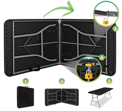 STÓŁ CATERINGOWY FETA SKŁADANY W WALIZKĘ 180 CM CZARNY