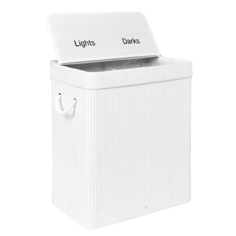 KOSZ NA PRANIE BAMBUSOWY Z POKRYWĄ 100L BIAŁY