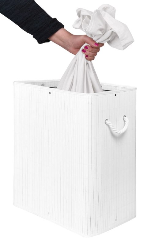 KOSZ NA PRANIE BAMBUSOWY Z POKRYWĄ 100L BIAŁY