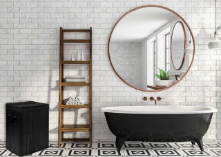 KOSZ NA PRANIE BAMBUSOWY Z POKRYWĄ 100L CZARNY