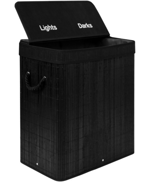 KOSZ NA PRANIE BAMBUSOWY Z POKRYWĄ 100L CZARNY