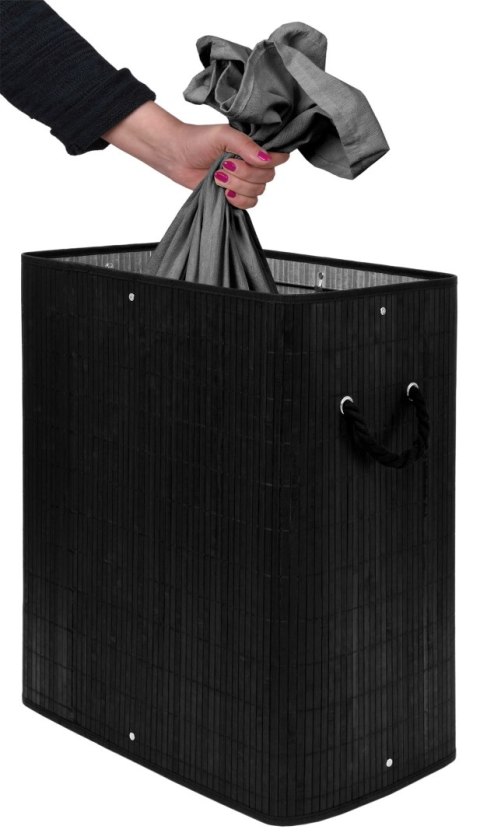 KOSZ NA PRANIE BAMBUSOWY Z POKRYWĄ 100L CZARNY