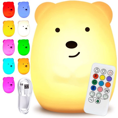 SILIKONOWA LAMPKA NOCNA MISIEK LED RGB