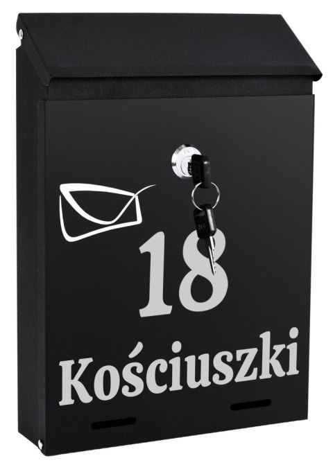 SKRZYNKA POCZTOWA NA LISTY ODVIN CZARNA Z NAPISAMI