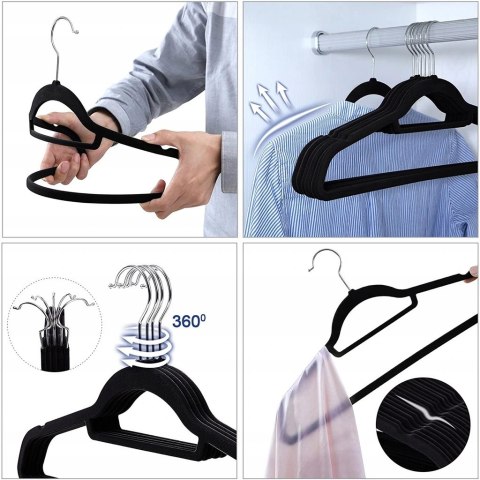 WIESZAK WELUROWY MAXI KOMPLET 50 SZTUK CZARNY