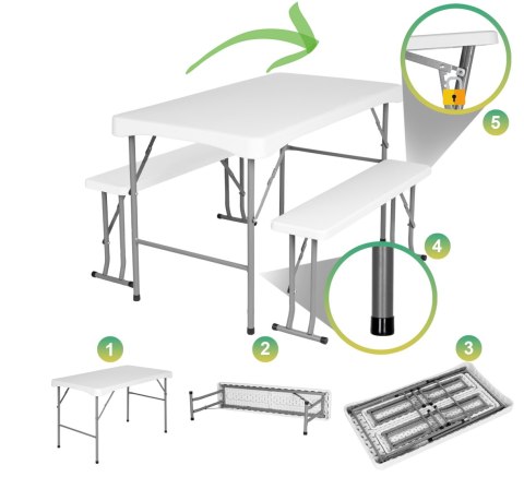 ZESTAW CATERINGOWY OGRODOWY STANLEY STÓŁ + 2 ŁAWKI