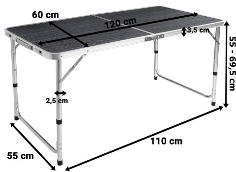 ZESTAW TURYSTYCZNY TRAMP KEMPINGOWY SKŁADANY 120X60 CM BLACK WOOD