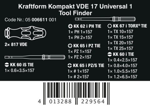 ZESTAW WKRĘTAKÓW KRAFTFORM KOMPAKT VDE 17 UNIVERSAL 1, 17CZ. ZESTAW WKRĘTAKÓW KRAFTFORM KOMPAKT VDE 17 UNIVERSAL 1, 17CZ.