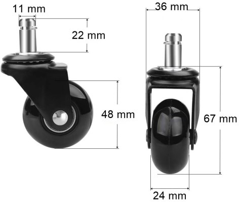 KOMPLET 5X KÓŁKA KAUCZUKOWE RICKY DO FOTELI I KRZESEŁ