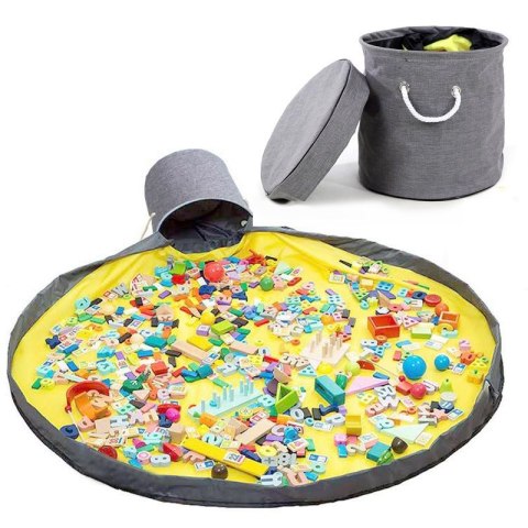 KOSZ NA ZABAWKI DIXI SZARY Z MATĄ NA KLOCKI ZABAWKI