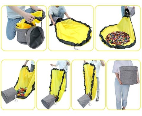 KOSZ NA ZABAWKI DIXI SZARY Z MATĄ NA KLOCKI ZABAWKI