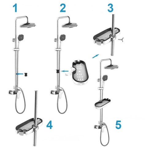 PÓŁKA WISZĄCA VIRGO BIAŁO-CZARNA POD PRYSZNIC