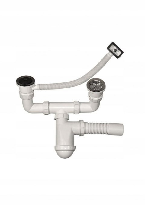 SYFON ZLEWOZMYWAKOWY 2 KOMOROWY - Z PRZELEWEM ELASTYCZNYM.