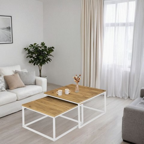 Zestaw 2 stolików loftowych VELEN BIAŁY CRAFT 2w1