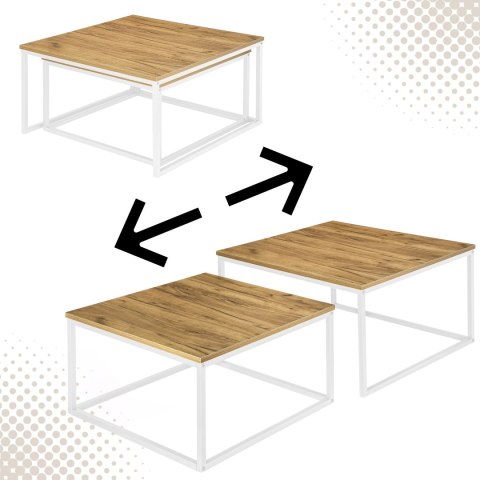 Zestaw 2 stolików loftowych VELEN BIAŁY CRAFT 2w1