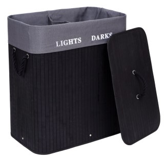 KOSZ BAMBUSOWY POJEMNIK NA PRANIE 2 KOMORY CZARNY FSC