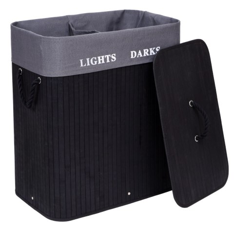 KOSZ BAMBUSOWY POJEMNIK NA PRANIE 2 KOMORY CZARNY FSC