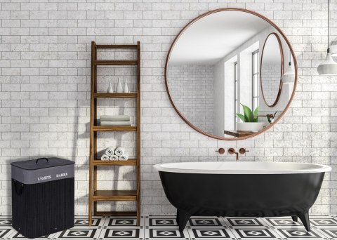 KOSZ BAMBUSOWY POJEMNIK NA PRANIE 2 KOMORY CZARNY FSC