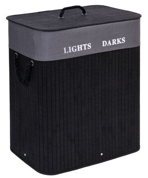 KOSZ BAMBUSOWY POJEMNIK NA PRANIE 2 KOMORY CZARNY FSC