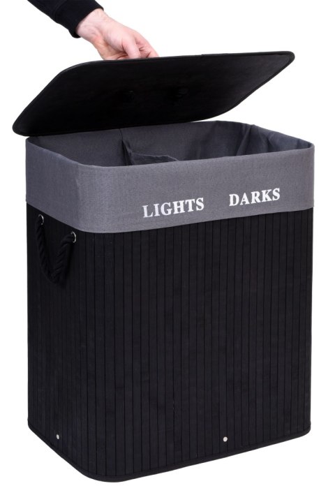 KOSZ BAMBUSOWY POJEMNIK NA PRANIE 2 KOMORY CZARNY FSC