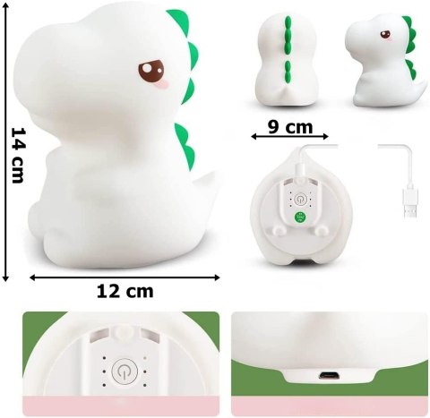 SILIKONOWA LAMPKA NOCNA DINOZAUR LED RGB