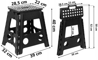 STOŁEK SKŁADANY ANTYPOŚLIZGOWY AMIGO CZARNY ROZMIAR L