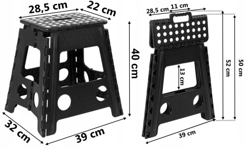 STOŁEK SKŁADANY ANTYPOŚLIZGOWY AMIGO CZARNY ROZMIAR L