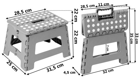 STOŁEK SKŁADANY ANTYPOŚLIZGOWY AMIGO SZARY ROZMIAR M
