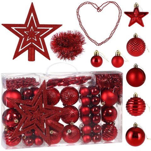 ZESTAW BOMBEK CHOINKOWYCH ESTRELLA CZERWONY 66 SZTUK